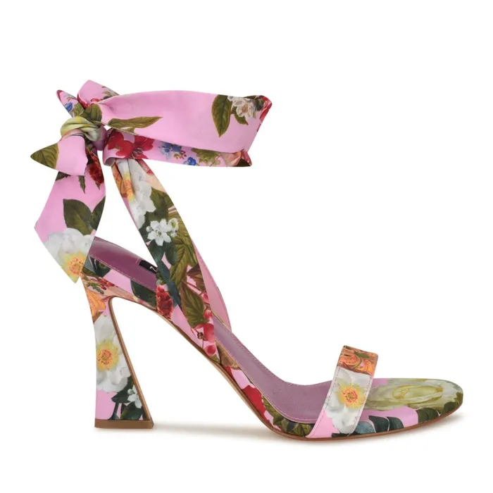 Kelsie Ankle Wrap Heeled Sandals Pink Floral Women Nine West Sandals