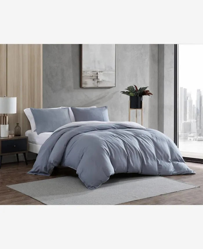 Kenneth Cole Bedding MenWomen Organic Cotton Grey Duvet Cover Set Open Dark Grey