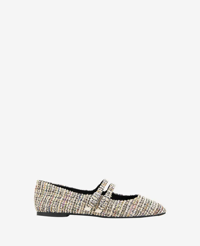 Kenneth Cole Flats and Loafers Women Jasmine Mary Jane Flat Blacktan Fabric