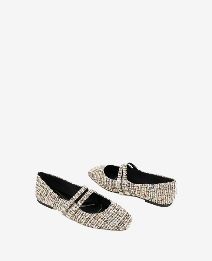 Kenneth Cole Flats and Loafers Women Jasmine Mary Jane Flat Blacktan Fabric Kenneth Cole Flats and Loafers Women Jasmine Mary Jane Flat Blacktan Fabric