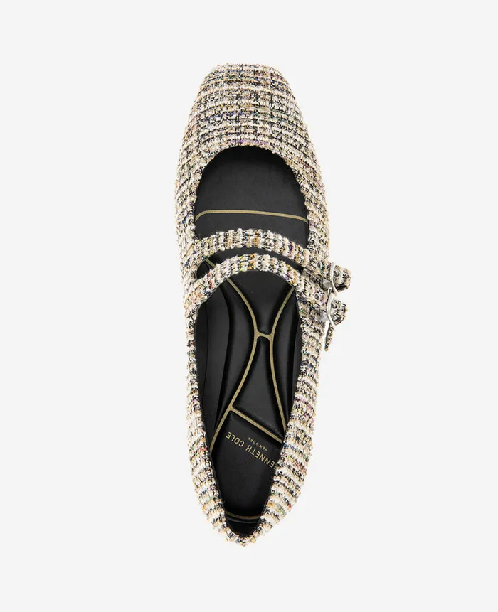 Kenneth Cole Flats and Loafers Women Jasmine Mary Jane Flat Blacktan Fabric Kenneth Cole Flats and Loafers Women Jasmine Mary Jane Flat Blacktan Fabric
