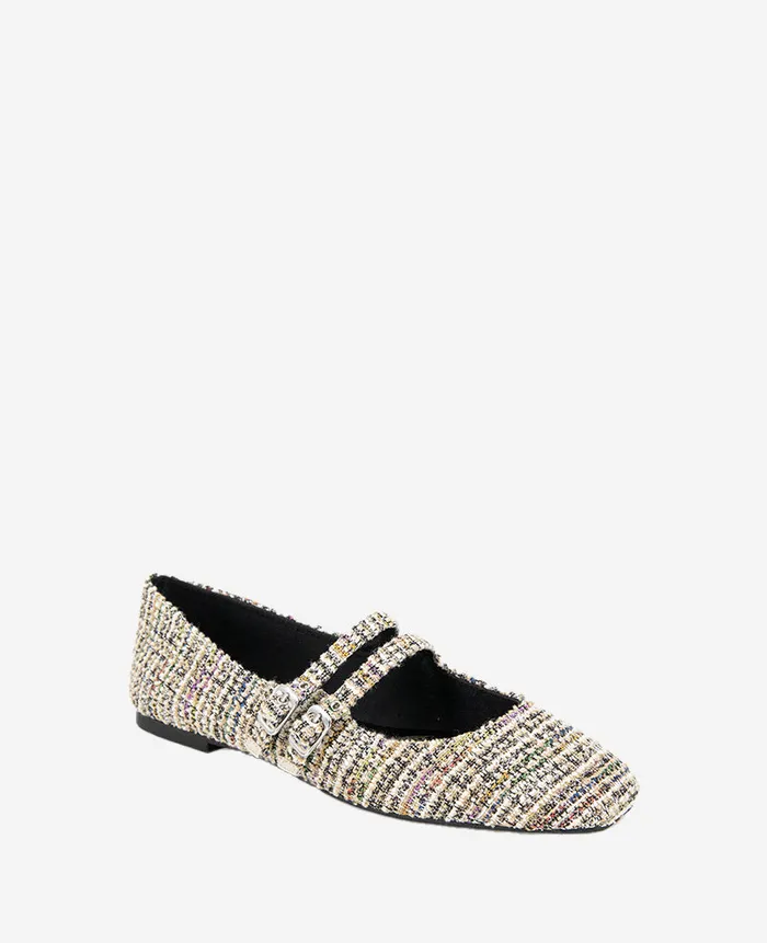 Kenneth Cole Flats and Loafers Women Jasmine Mary Jane Flat Blacktan Fabric Kenneth Cole Flats and Loafers Women Jasmine Mary Jane Flat Blacktan Fabric