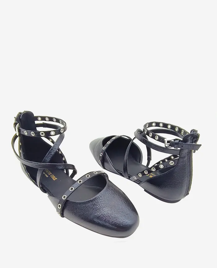 Kenneth Cole Flats and Loafers Women Mason Strappy Stud Flat Black Kenneth Cole Flats and Loafers Women Mason Strappy Stud Flat Black