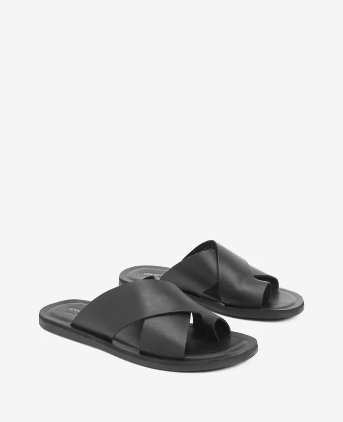 Kenneth Cole Sandals Men Ideal Leather Slide Sandal Black Kenneth Cole Sandals Men Ideal Leather Slide Sandal Black