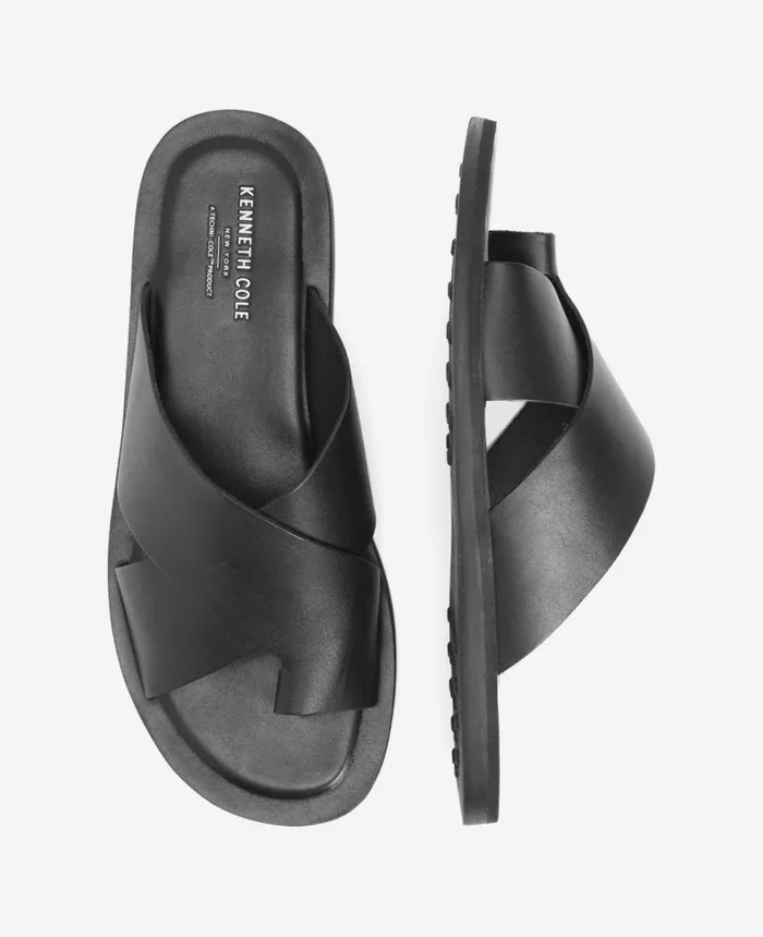 Kenneth Cole Sandals Men Ideal Leather Slide Sandal Black Kenneth Cole Sandals Men Ideal Leather Slide Sandal Black