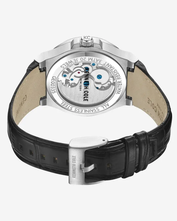 Kenneth Cole Watches Men Kenneth Cole New York Automatic Stainless Steel Watch With Black Leather Strap Black Kenneth Cole Watches Men Kenneth Cole New York Automatic Stainless Steel Watch With Black Leather Strap Black