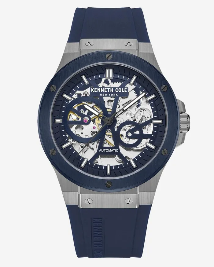 Kenneth Cole Watches Men Kenneth Cole New York Automatic TwoTone Gunmetal Stainless Steel Watch With Blue Leather Strap Blue Dark Kenneth Cole Watches Men Kenneth Cole New York Automatic TwoTone Gunmetal Stainless Steel Watch With Blue Leather Strap Blue Dark