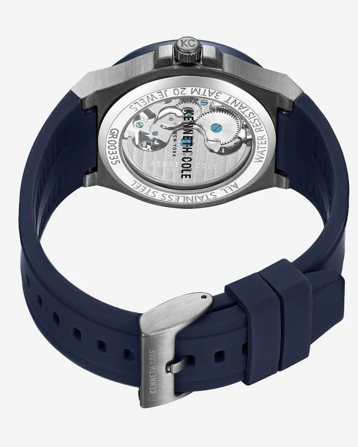 Kenneth Cole Watches Men Kenneth Cole New York Automatic TwoTone Gunmetal Stainless Steel Watch With Blue Leather Strap Blue Dark Kenneth Cole Watches Men Kenneth Cole New York Automatic TwoTone Gunmetal Stainless Steel Watch With Blue Leather Strap Blue Dark