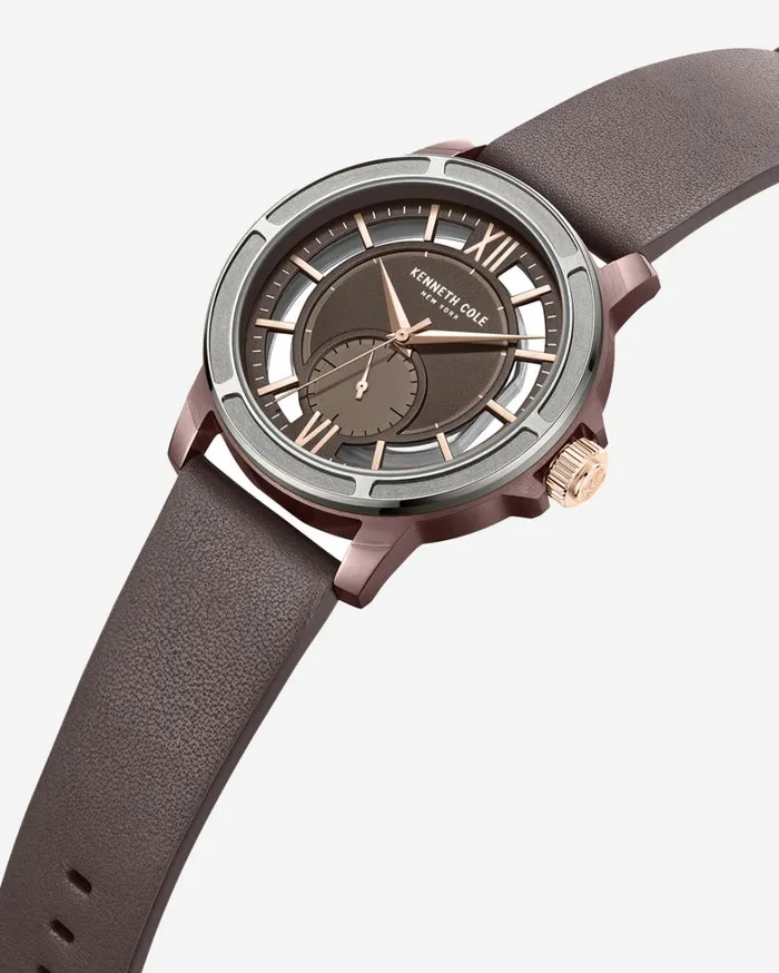 Kenneth Cole Watches Men Kenneth Cole New York TwoTone Transparency Brown Leather Watch Brown Kenneth Cole Watches Men Kenneth Cole New York TwoTone Transparency Brown Leather Watch Brown