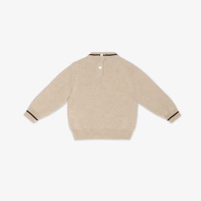 Kids 100 Cashmere Baby Jumper In Beige With Teddy Bear Embroidery Fendi Baby Boy