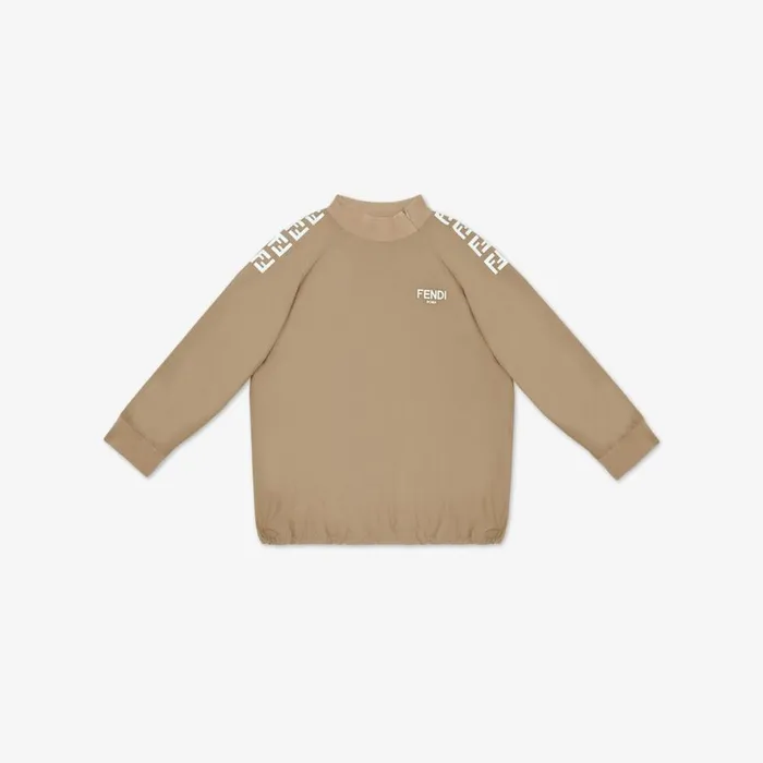 Kids Beige Tech Cotton Sweatshirt With Ff Logo Beige Fendi Ready To Wear