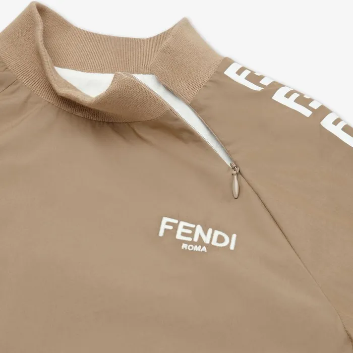 Kids Beige Tech Cotton Sweatshirt With Ff Logo Beige Fendi Ready To Wear