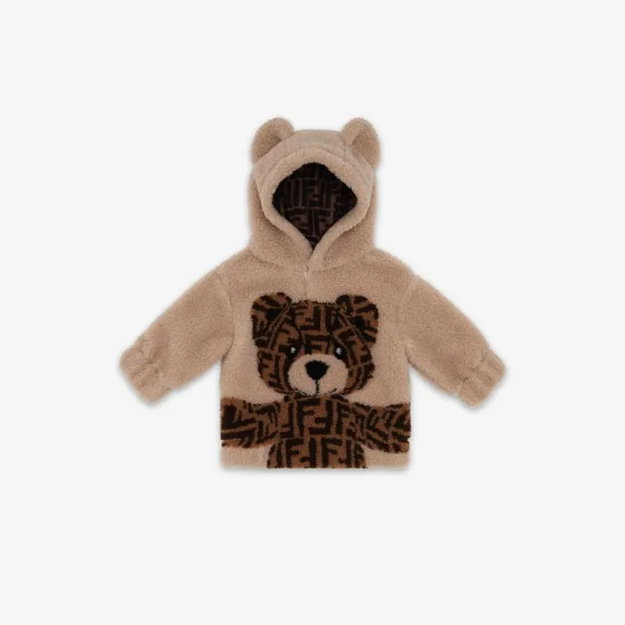 Kids Beige Wool Teddy Bear Sweatshirt Beige Fendi Baby Girl