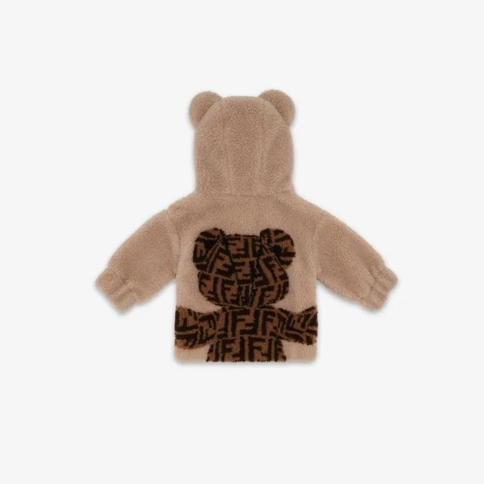 Kids Beige Wool Teddy Bear Sweatshirt Beige Fendi Baby Girl