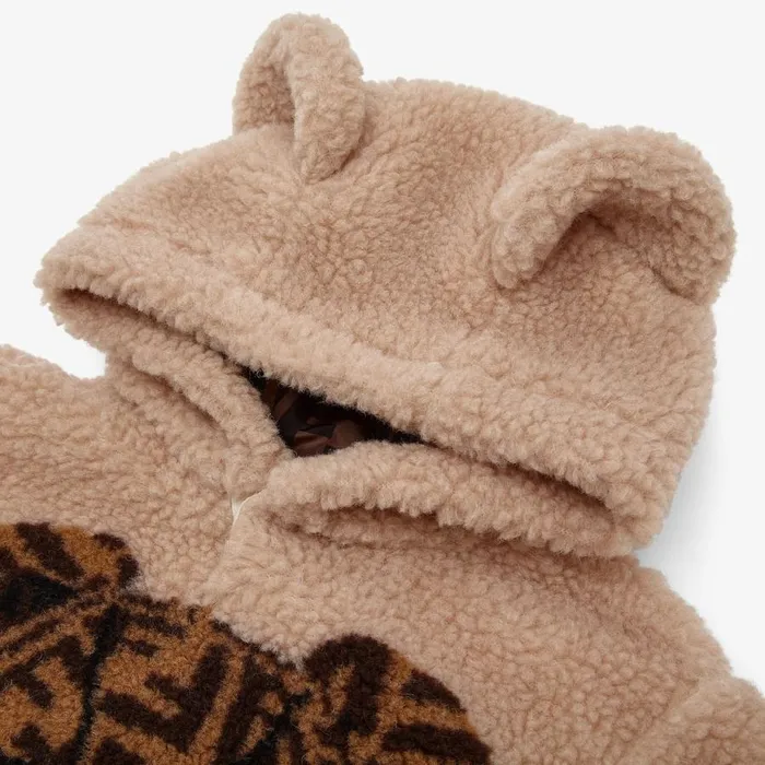 Kids Beige Wool Teddy Bear Sweatshirt Beige Fendi Baby Girl