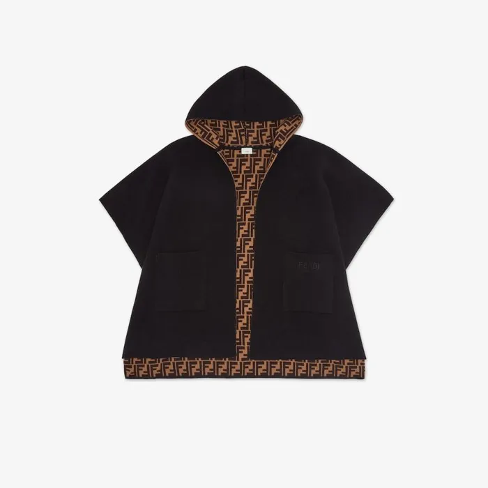 Kids Black And Logo Reversible Cape Black Fendi Accessories