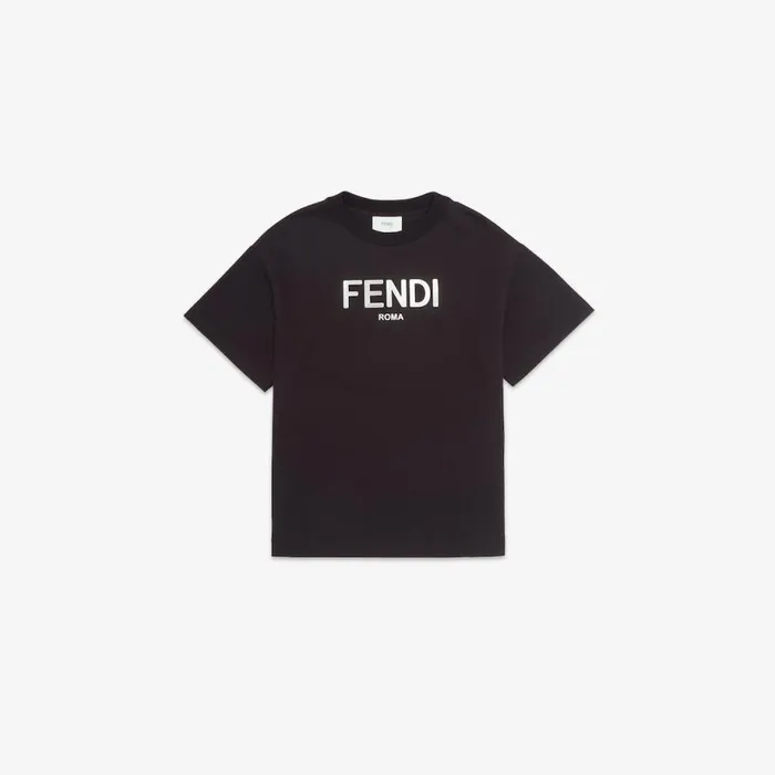 Kids Black Jersey Junior TShirt With Silver Print Multicolour Fendi Ready To Wear