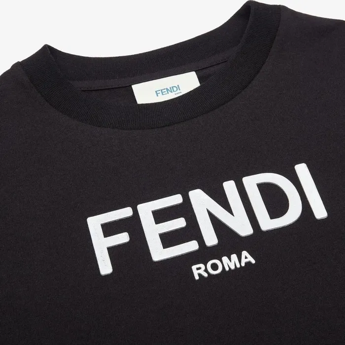 Kids Black Jersey Junior TShirt With Silver Print Multicolour Fendi Ready To Wear