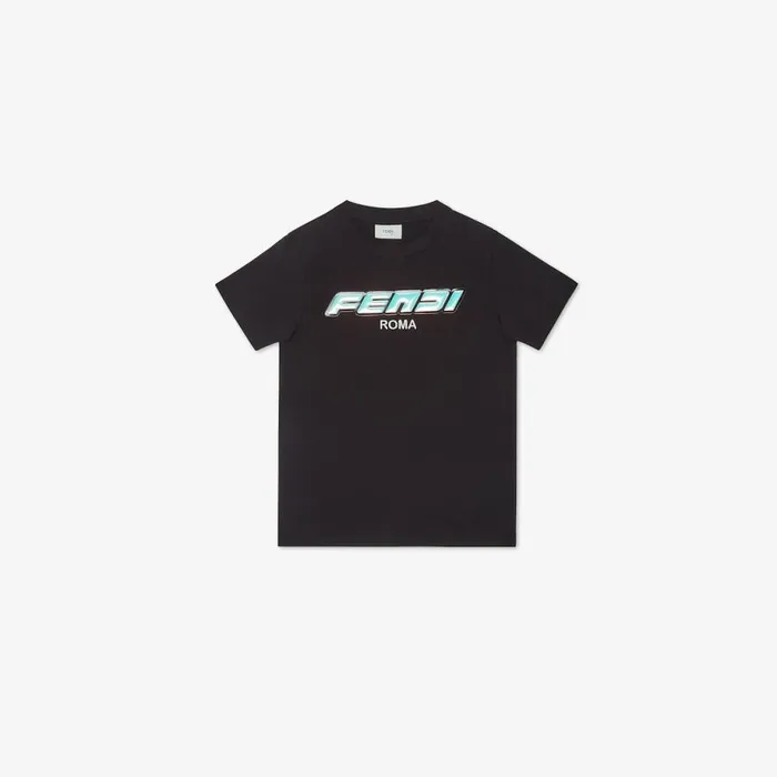 Kids Black Jersey TShirt With Fendi Lettering Black Fendi Ready To Wear