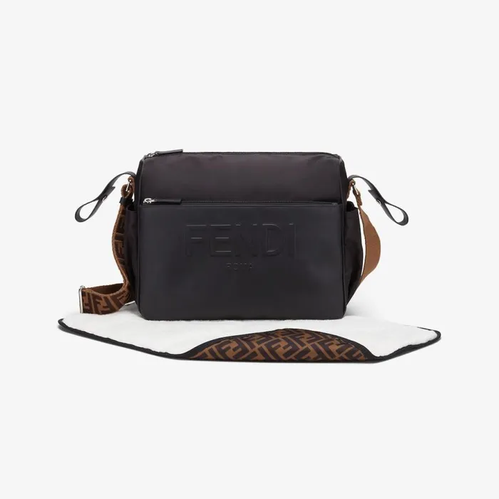 Kids Black Leather And Nylon Changing Bag Black Fendi Strollers and Accessories