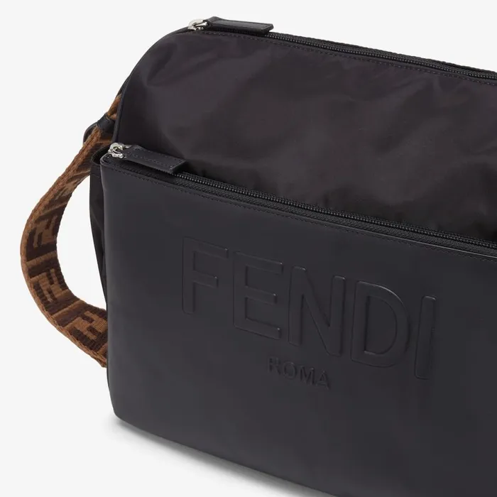 Kids Black Leather And Nylon Changing Bag Black Fendi Strollers and Accessories