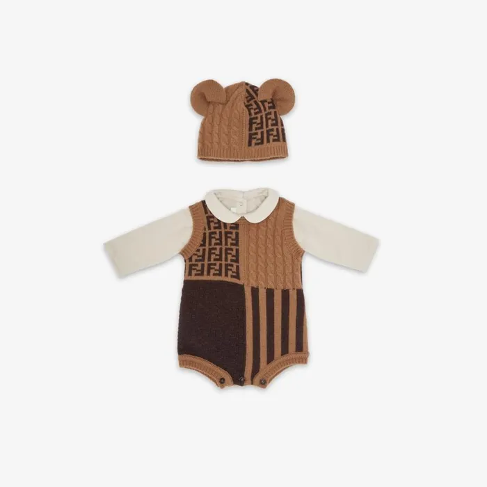 Kids Brown And Tobacco Wool And Cashmere Set Brown Fendi Baby Girl