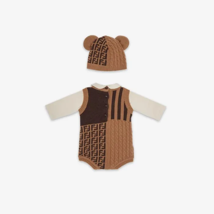 Kids Brown And Tobacco Wool And Cashmere Set Brown Fendi Baby Girl