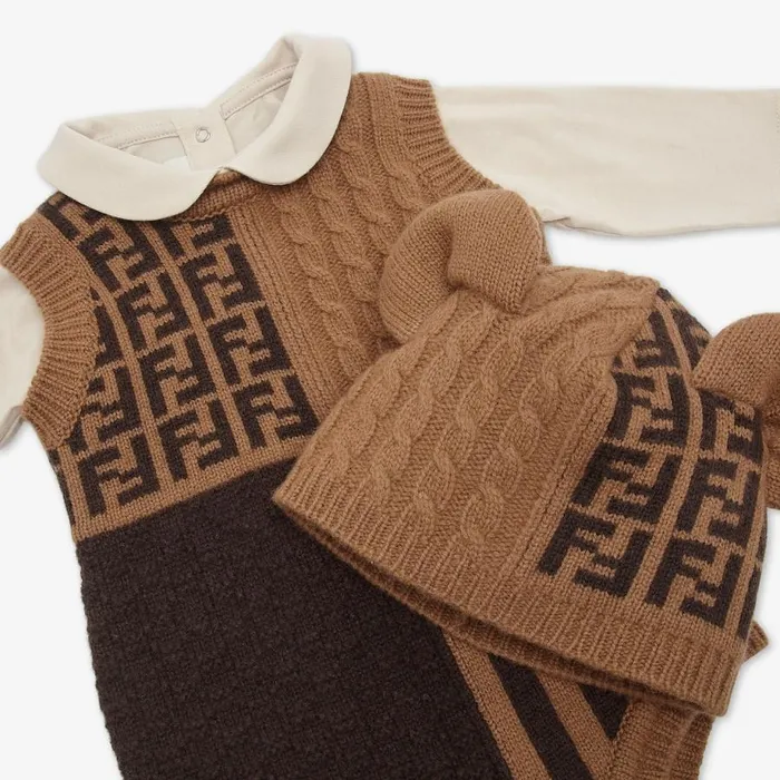 Kids Brown And Tobacco Wool And Cashmere Set Brown Fendi Baby Girl