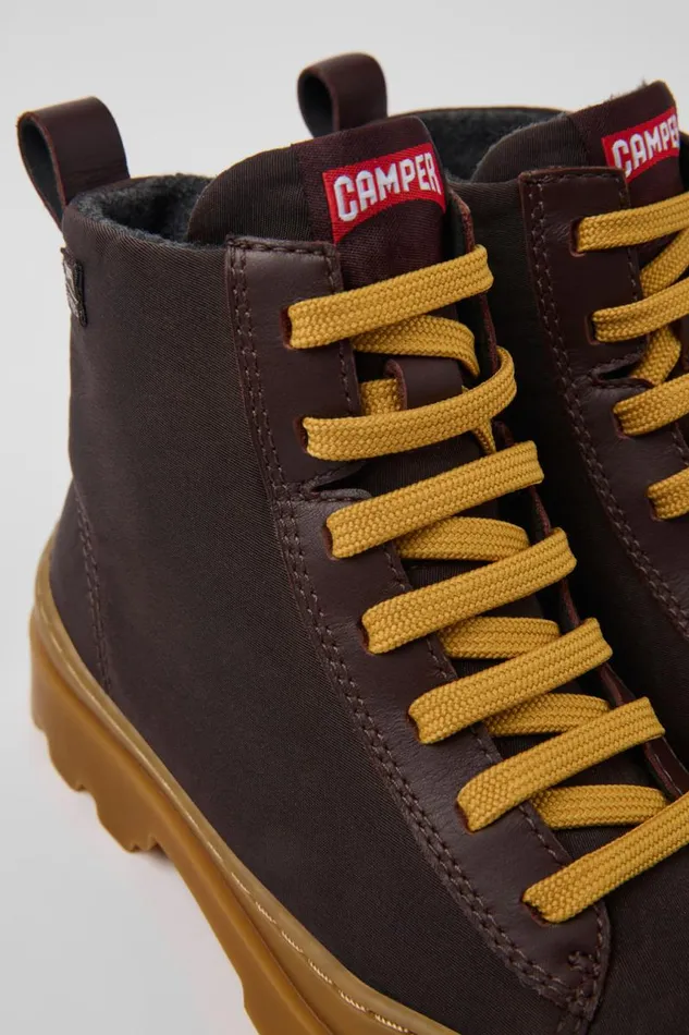 Kids Camper Boots Brutus Brown Textile And Leather Ankle Boots For Kids
