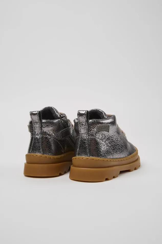 Kids Camper Boots Brutus Metallic Gray Leather Ankle Boots For Kids Kids Camper Boots Brutus Metallic Gray Leather Ankle Boots For Kids
