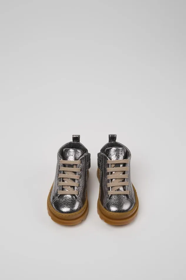 Kids Camper Boots Brutus Metallic Gray Leather Ankle Boots For Kids Kids Camper Boots Brutus Metallic Gray Leather Ankle Boots For Kids