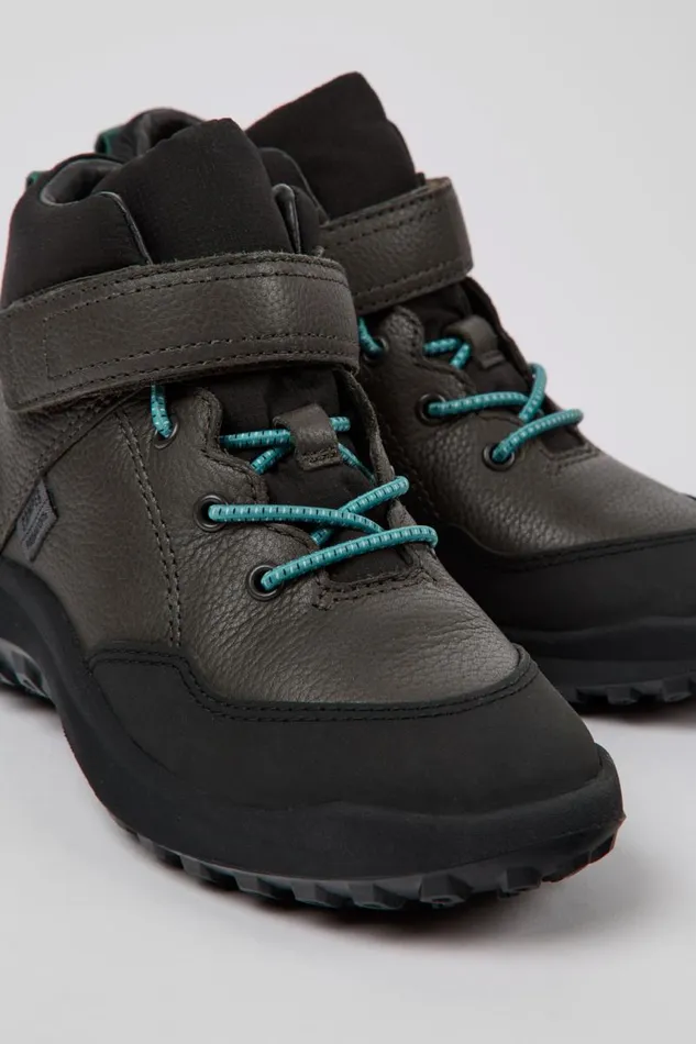 Kids Camper Boots CRCLR PrimaLoft Grey Leather And Textile Ankle Boots