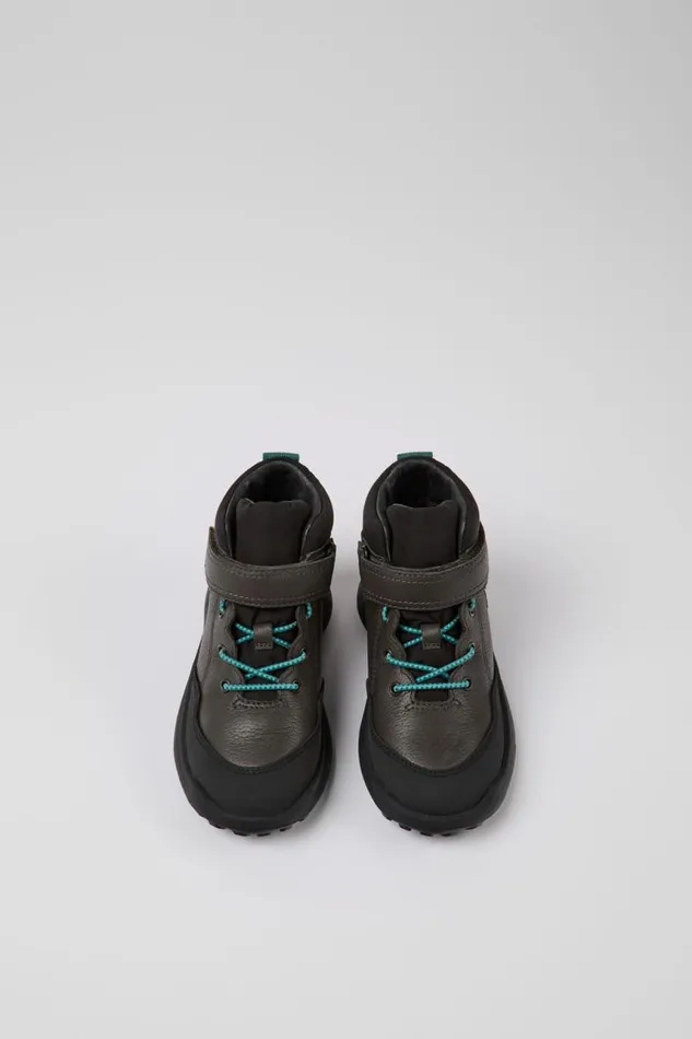 Kids Camper Boots CRCLR PrimaLoft Grey Leather And Textile Ankle Boots Kids Camper Boots CRCLR PrimaLoft Grey Leather And Textile Ankle Boots
