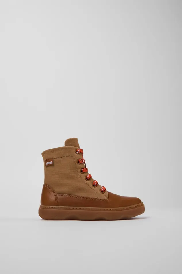 Kids Camper Boots Kiddo Brown Leather And Textile Ankle Boots For Kids Kids Camper Boots Kiddo Brown Leather And Textile Ankle Boots For Kids