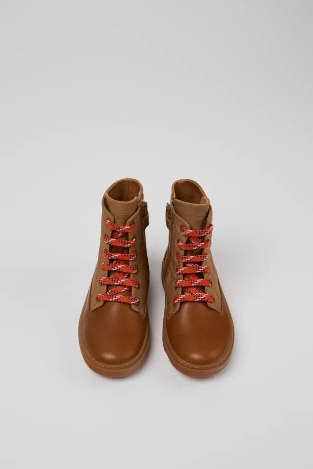 Kids Camper Boots Kiddo Brown Leather And Textile Ankle Boots For Kids Kids Camper Boots Kiddo Brown Leather And Textile Ankle Boots For Kids