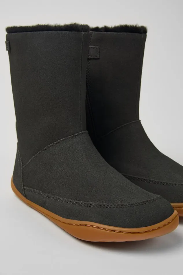 Kids Camper Boots Peu Grey Nubuck And Leather Boots For Kids