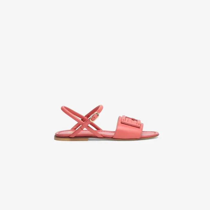 Kids Coral Nappa Leather Junior Sandals With Logo Red Fendi Shoes