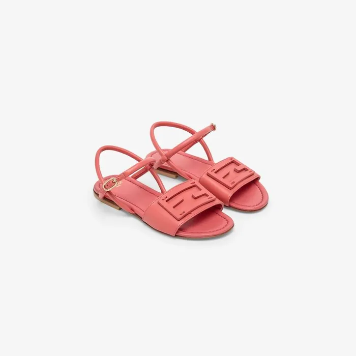 Kids Coral Nappa Leather Junior Sandals With Logo Red Fendi Shoes