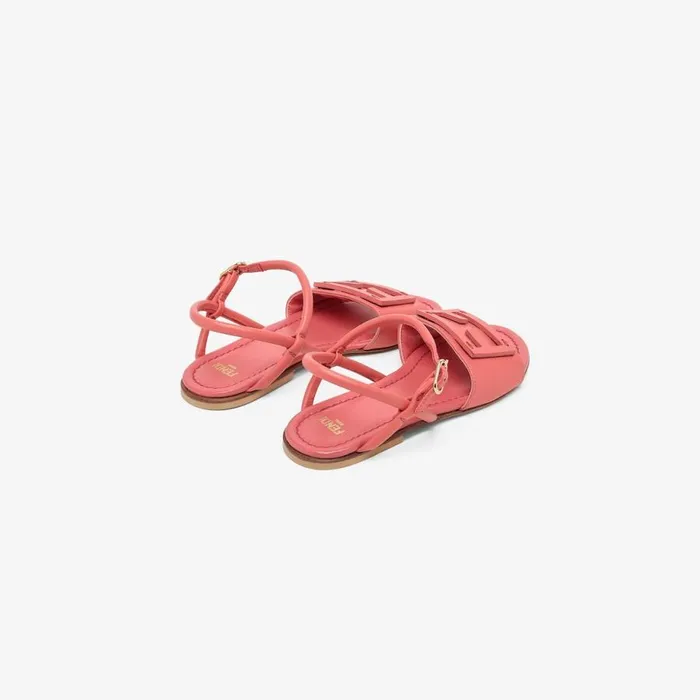 Kids Coral Nappa Leather Junior Sandals With Logo Red Fendi Shoes