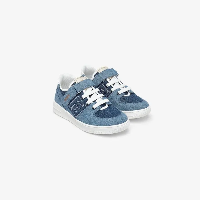 Kids Denim Sneakers With Ff Logo Blue Fendi Shoes
