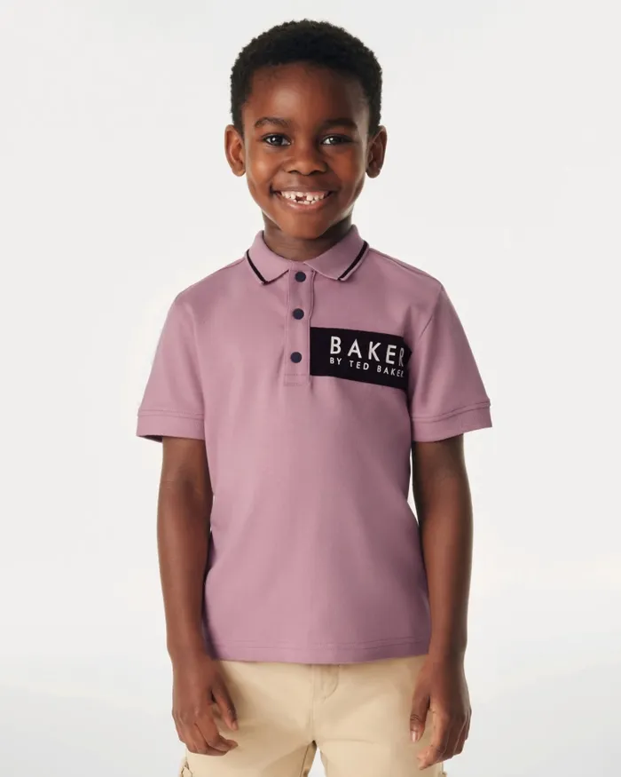 Kids DORU 8211 Branded Panel Cotton Polo Shirt Pink Ted Baker Tops Kids DORU 8211 Branded Panel Cotton Polo Shirt Pink Ted Baker Tops