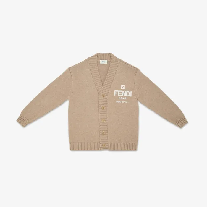 Kids Ecru Wool Blend Fendi Roma Cardigan Beige Fendi Ready To Wear