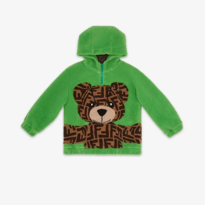 Kids Green Wool Teddy Bear Sweatshirt Green Fendi Ready To Wear