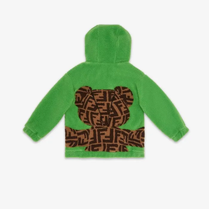 Kids Green Wool Teddy Bear Sweatshirt Green Fendi Ready To Wear