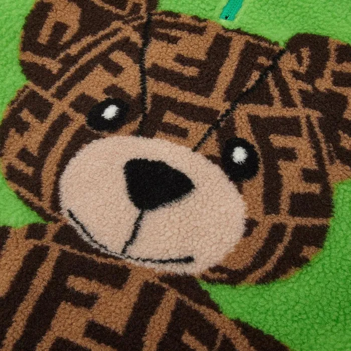 Kids Green Wool Teddy Bear Sweatshirt Green Fendi Ready To Wear