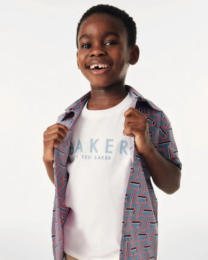 Kids IONUT 8211 Printed Short Sleeve Shirt And TShirt Set Blue Ted Baker Tops Kids IONUT 8211 Printed Short Sleeve Shirt And TShirt Set Blue Ted Baker Tops