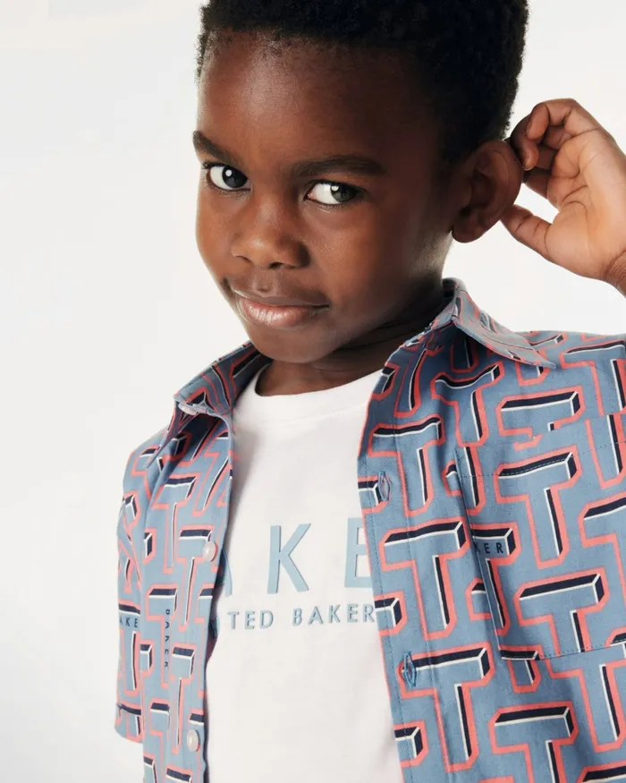Kids IONUT 8211 Printed Short Sleeve Shirt And TShirt Set Blue Ted Baker Tops Kids IONUT 8211 Printed Short Sleeve Shirt And TShirt Set Blue Ted Baker Tops