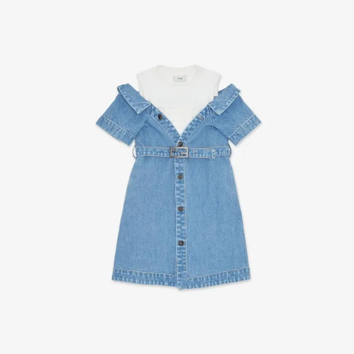 Kids Jersey Fleece And Denim Junior Dress Blue Fendi Ready To Wear