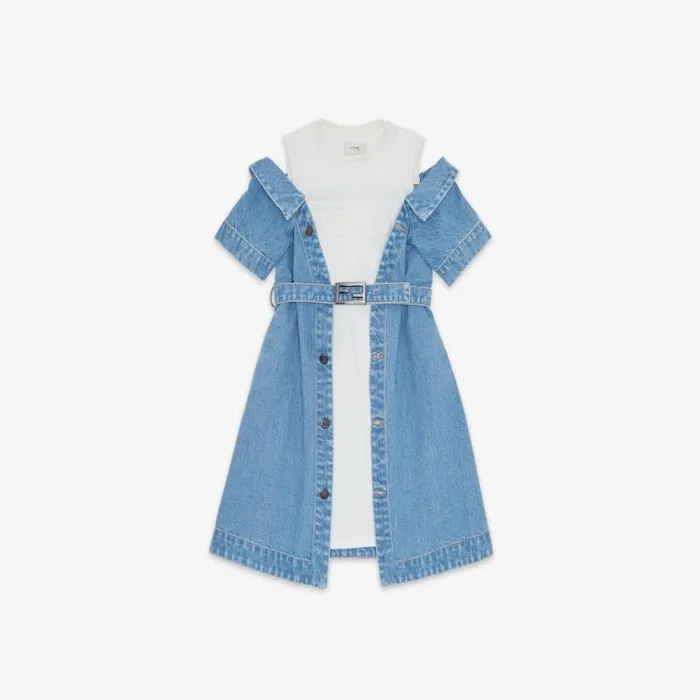 Kids Jersey Fleece And Denim Junior Dress Blue Fendi Ready To Wear