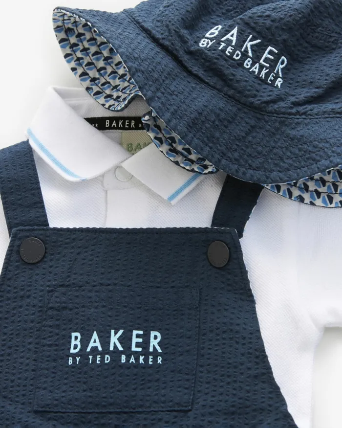 Kids KIWALSH 8211 Seersucker Dungarees Polo And Hat Set Navy Ted Baker Baby Kids KIWALSH 8211 Seersucker Dungarees Polo And Hat Set Navy Ted Baker Baby